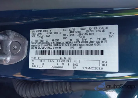 2020 Ford Escape Se из США, поврежденный, VIN 1FMCU9G64LUB47818